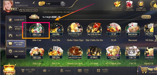 Chọn game chơi là “Bầu cua” rồi click chuột vào chơi