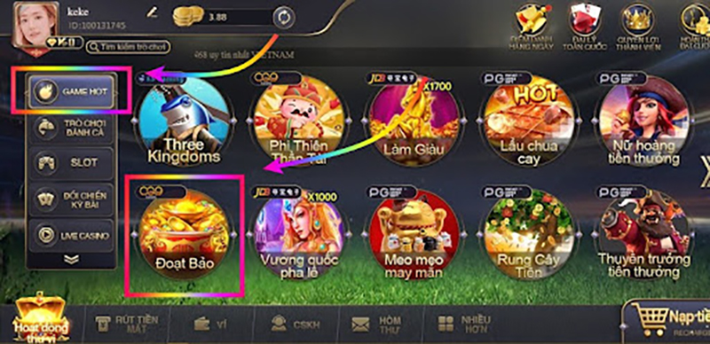 Tại mục “Game hot” anh em hãy chọn “Đoạt bảo”