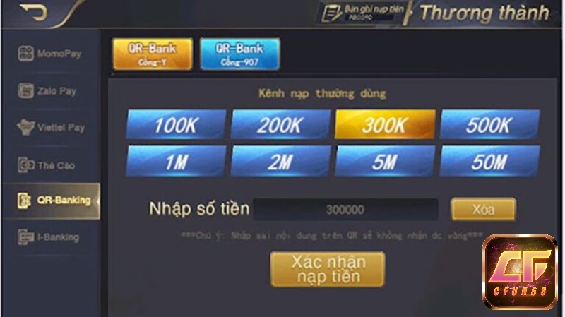 Cách nạp gem bằng Qr-banking