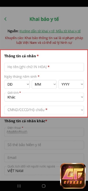 Điền đầy đủ tất cả thông tin