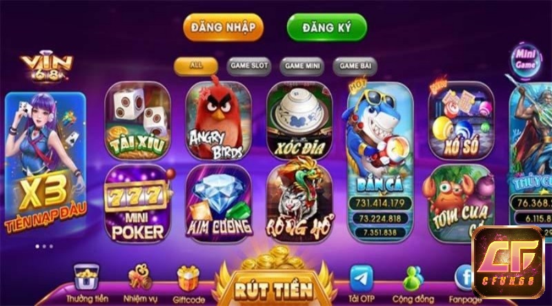 Các trò chơi đình đám có tại web game Win68