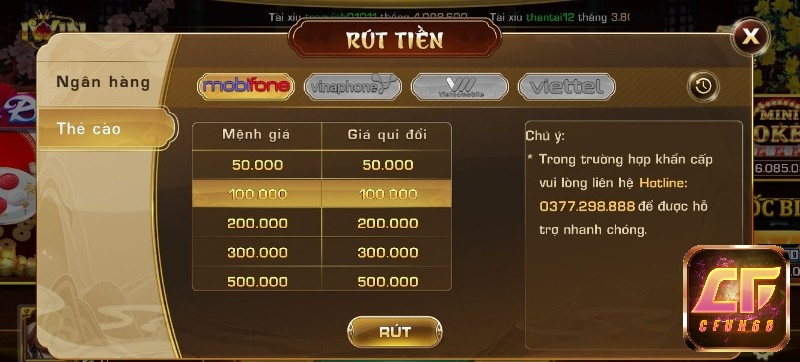 Cách rút tiền thắng từ game bài Cửu tại Iwin qua thẻ cào