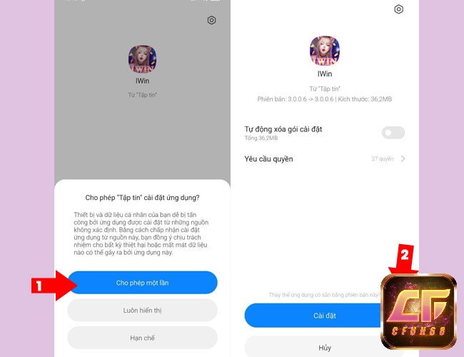Anh em nhấn cho phép để ứng dụng được cài đặt