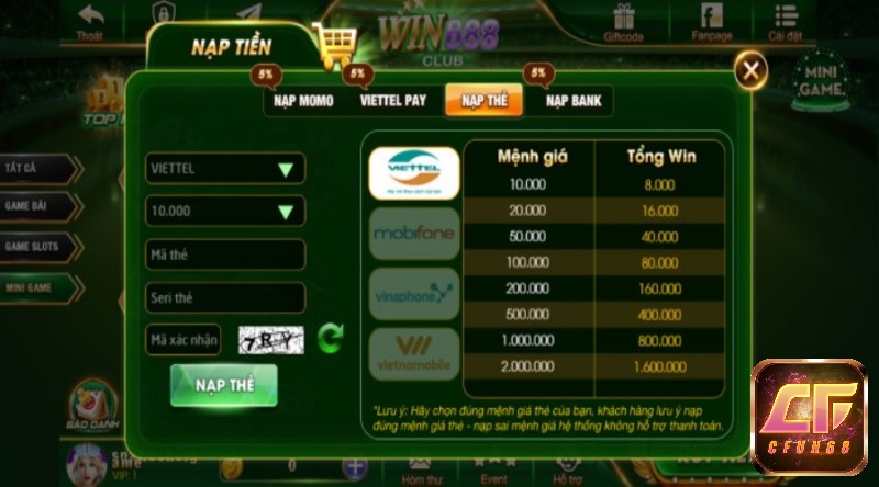 Win 688 club cung cấp cho cược thủ đa dạng hình thức nạp rút