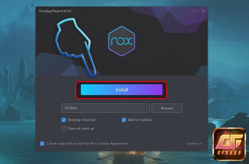 Nhấn Install để cài đặt NoxPlayer để có thể cài đặt liên quân trên máy tính