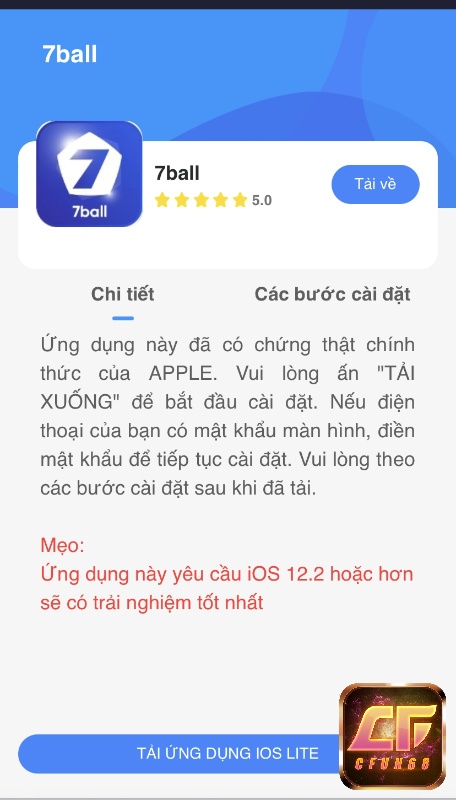 Để tải app 7Ball cho IOS cần phiên bản 12.2 trở lên