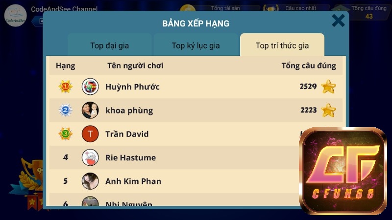 Bảng xếp hạng trong game là nơi vinh danh thành tích của bạn khi chơi